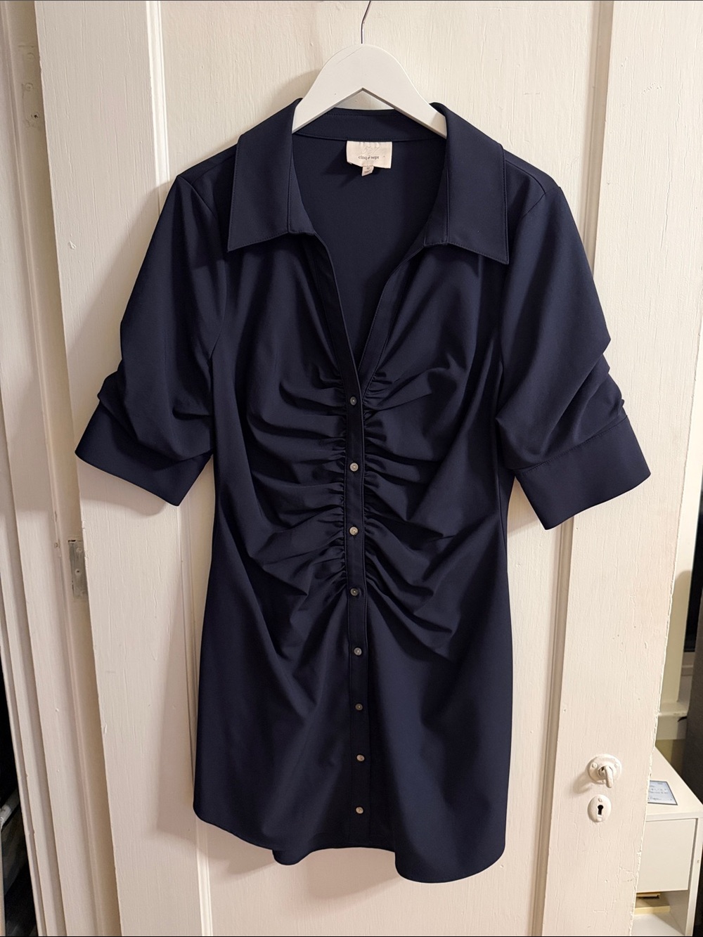 cinq a sept Navy Ruched Button-Front Mini Dress